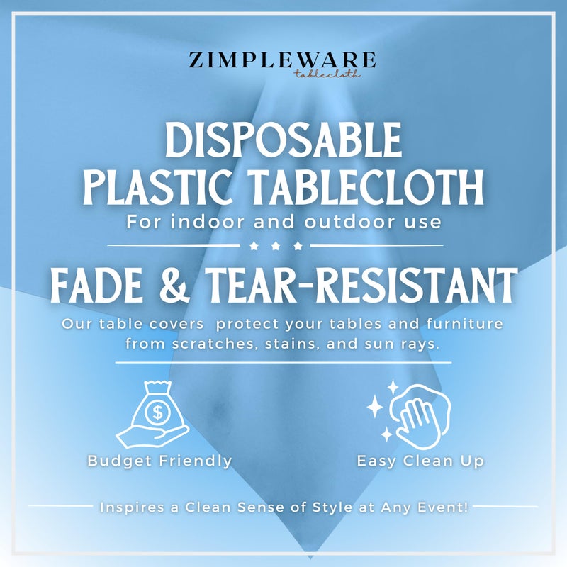 ZIMPLEWARE Premium Sky Blue Plastic Table Cloth Disposable (6 Pk) Plastic Tablecloths for Rectangle Tables (54in x 108in) Party Table Cloths Disposable for 6ft to 8ft Rectangle Tables - Image 2